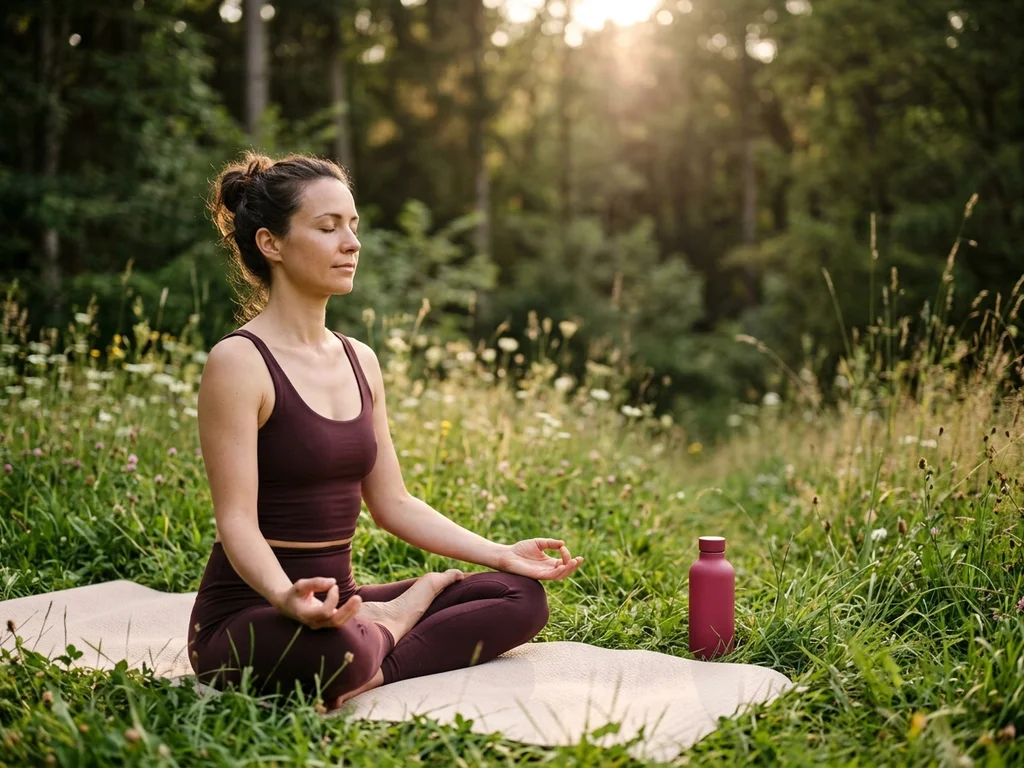 Femme sereine en méditation dans la nature pour un équilibre de vie zen.