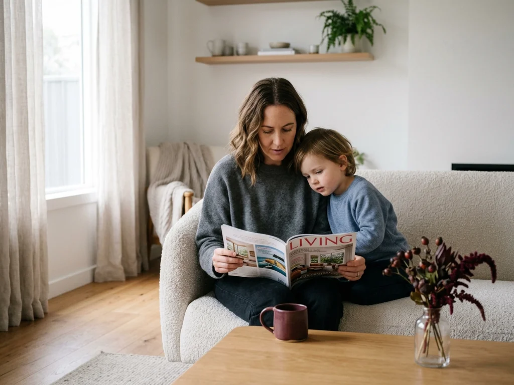 Mère et enfant lisant ensemble, illustrant l'équilibre et la sérénité d'une vie de famille organisée.