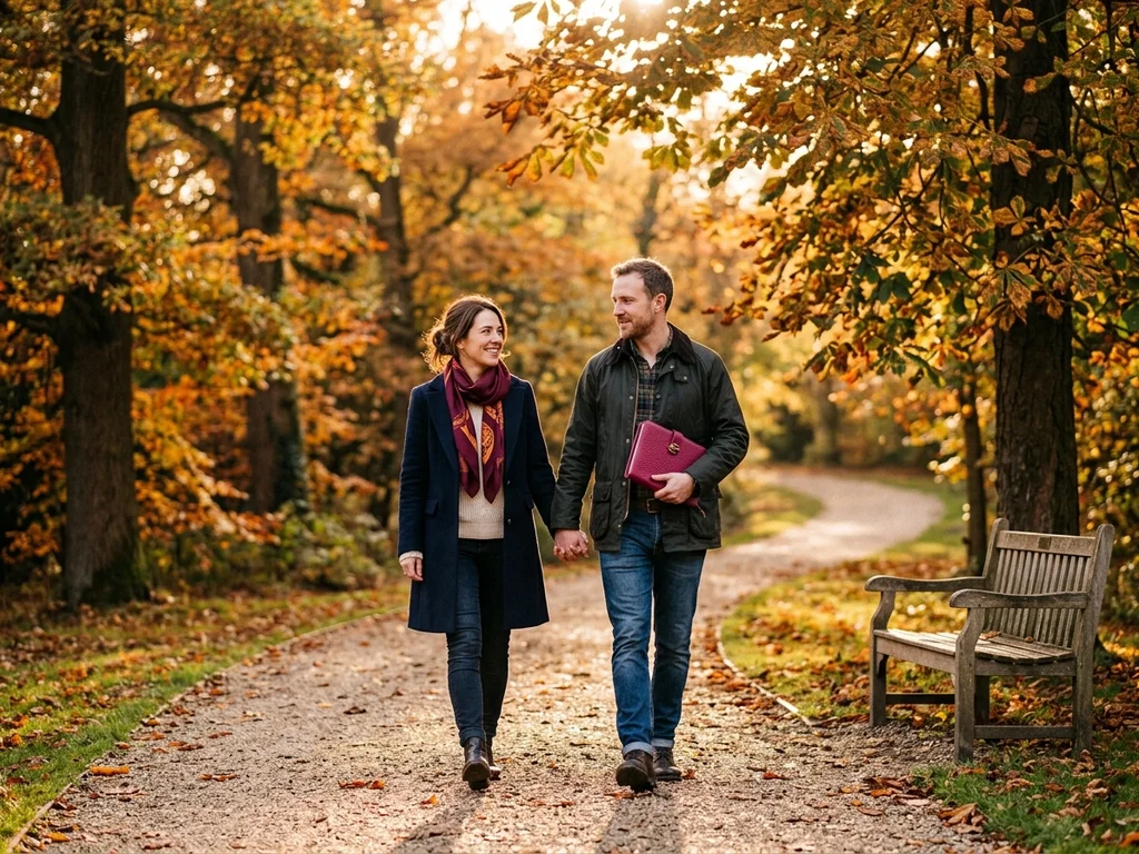 Couple marchant main dans la main, illustrant l'équilibre et la sérénité du quotidien.